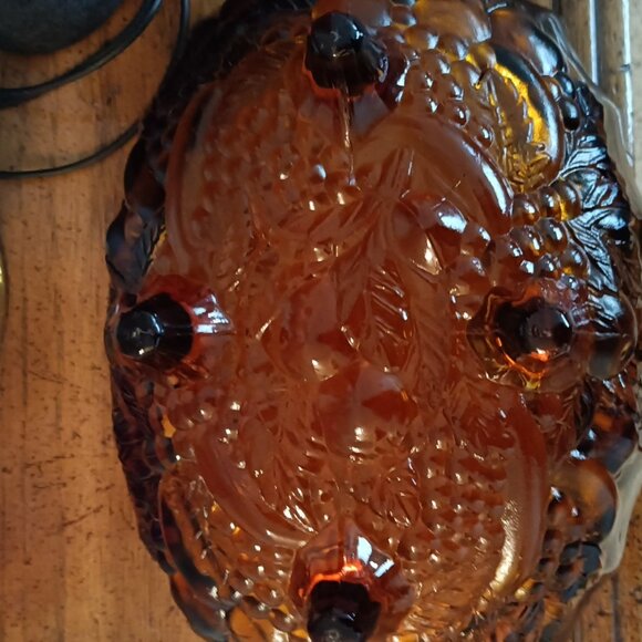 Vintage Indiana Glass Fruit Harvest pattern amber glass oval footed centerpiece - Picture 6 of 7